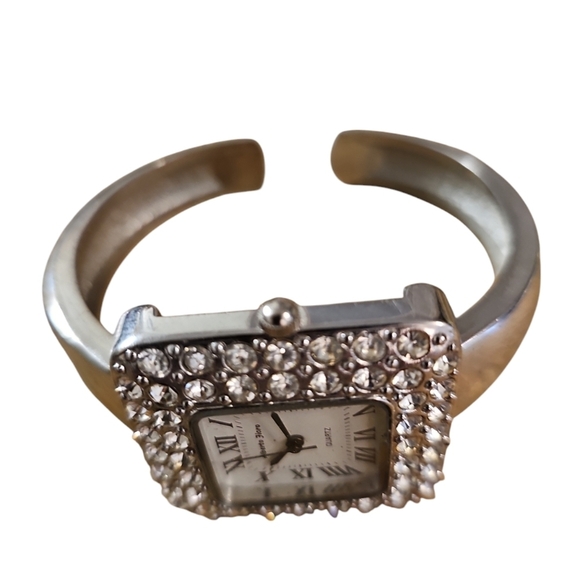 Alberto Fioro silver-tone cuff watch w/ a quartz movement and rhinestone accents - Picture 2 of 6